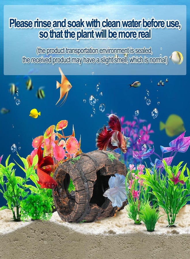 CousDUoBe Fish Broken Barrel Decor Fish Tank Decorations Betta Fish Tank Accessories,Starfish Barrel x 1pc, Aquarium Plants x 8pcs - Image 4